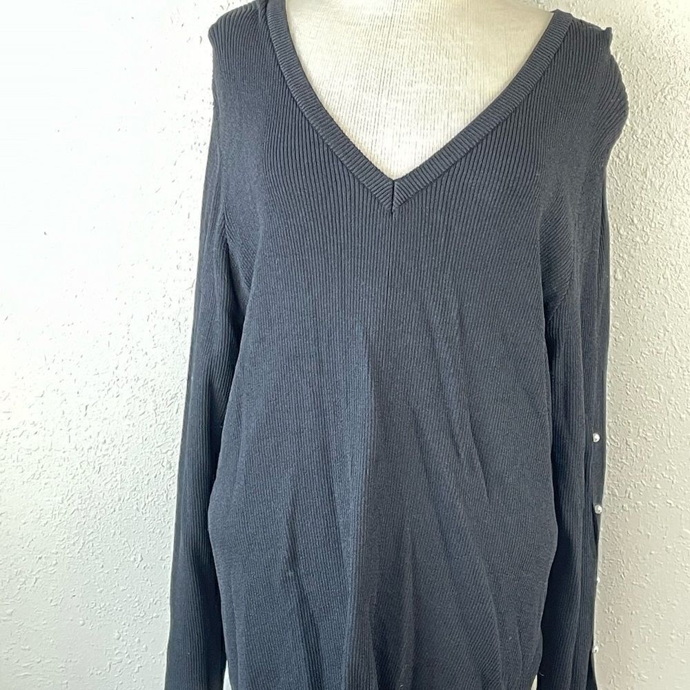 EUC Rebel Wilson x Angels Womens Black Knit Top Cutout Sleeves with Pearls 2X